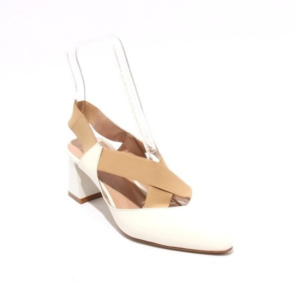 ITALIAN Off White Beige Leather Elastic Heel Pumps